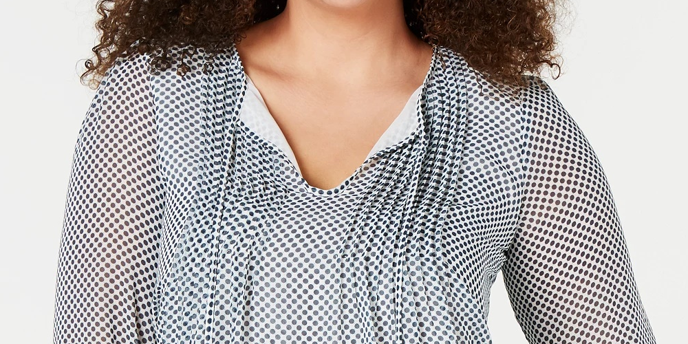 Tommy Hilfiger Women's Plus Size Dot-Print Pintucked Top Bright Green Size 1X