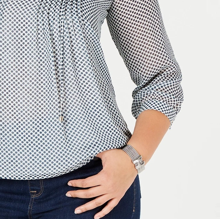 Tommy Hilfiger Women's Plus Size Dot-Print Pintucked Top Bright Green Size 1X