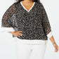 Tommy Hilfiger Women's Floral Bell Sleeve V Neck Top Black Size 3X