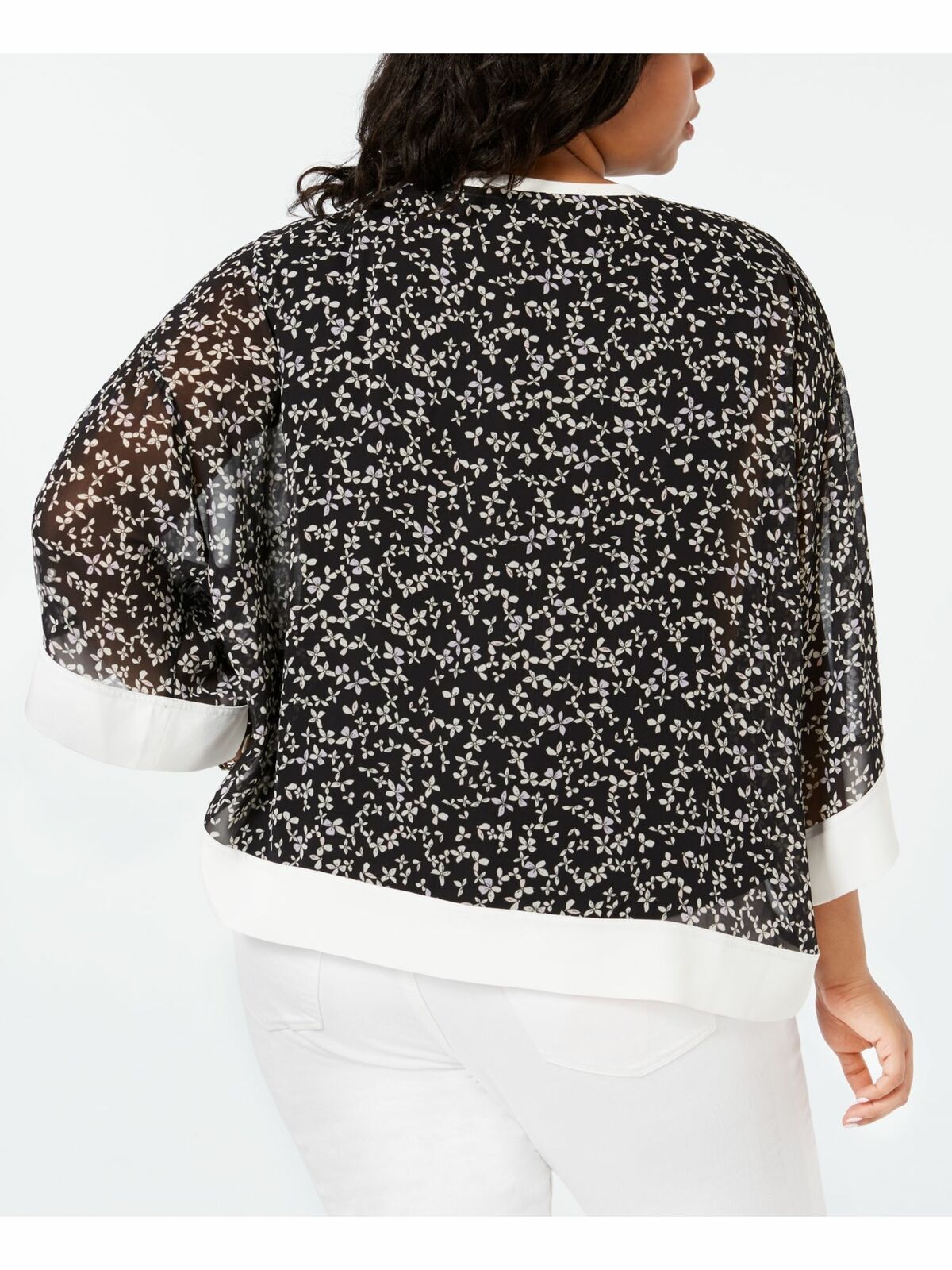 Tommy Hilfiger Women's Floral Bell Sleeve V Neck Top Black Size 3X