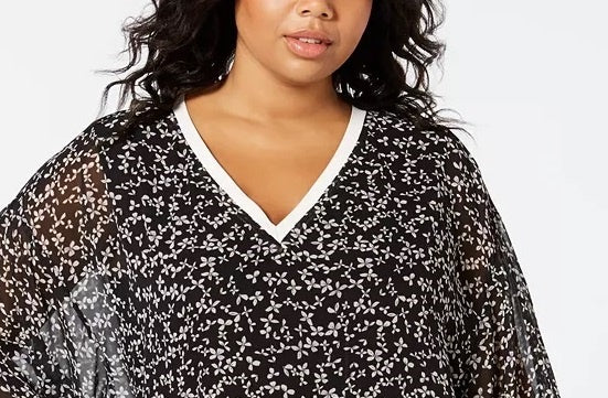 Tommy Hilfiger Women's Plus Size Printed Chiffon Top Charcoal Size 1X