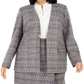 Calvin Klein Women's Plus Size Plaid Collarless Blazer Brown Size 14W