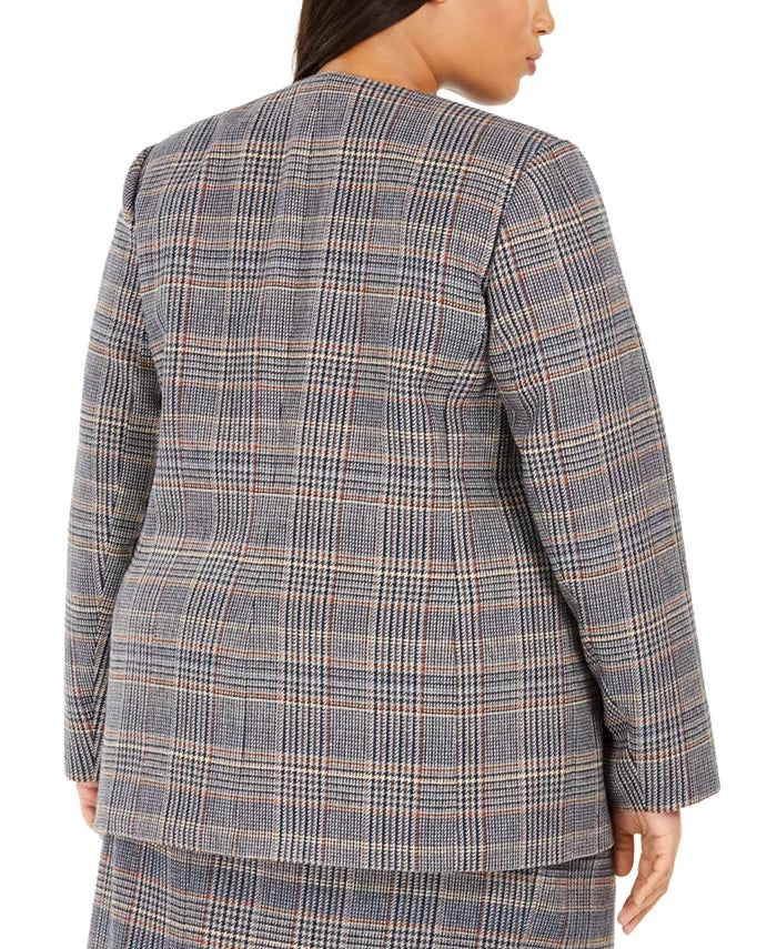 Calvin Klein Women's Plus Size Plaid Collarless Blazer Brown Size 14W