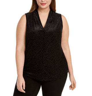 Calvin Klein Women's Plus Size Leopard-Print Top Black Size XX-Large
