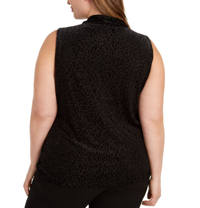 Calvin Klein Women's Plus Size Leopard-Print Top Black Size XX-Large
