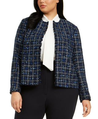 Calvin Klein Women's Plus Size Tweed Jacket Blue Size 16W