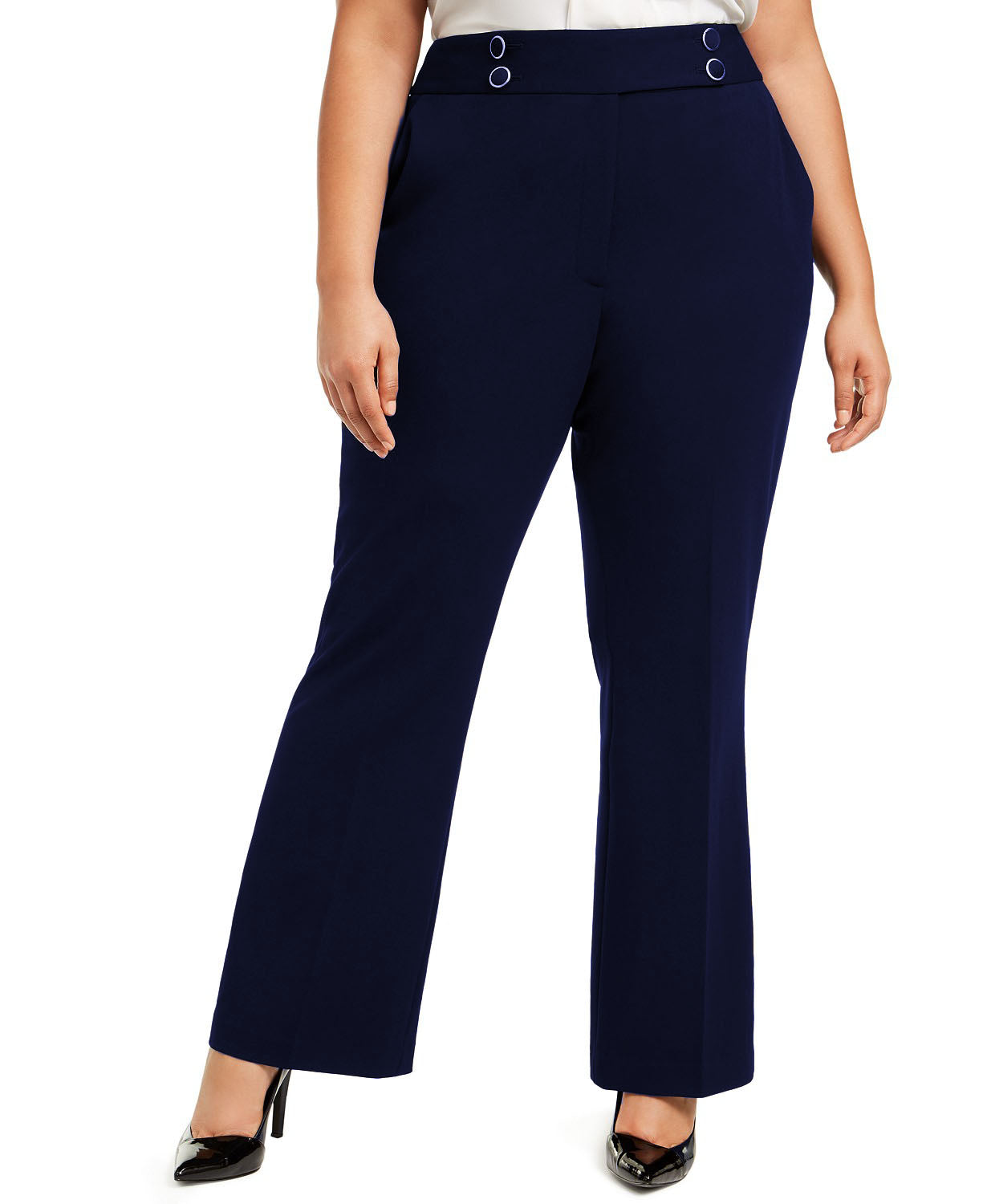 Calvin Klein Women's Plus Size Button-Detail Dress Pants Blue Size 18