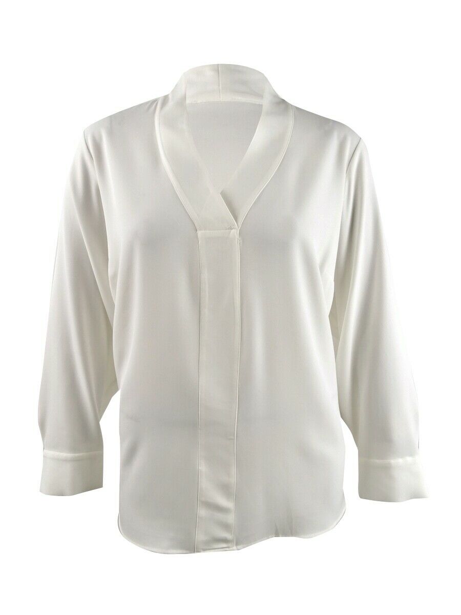 Calvin Klein Women's Plus Size V-Neck Blouse Crm Size X-Large