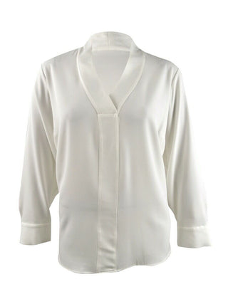 Calvin Klein Women's Plus Size V-Neck Blouse Crm Size X-Large