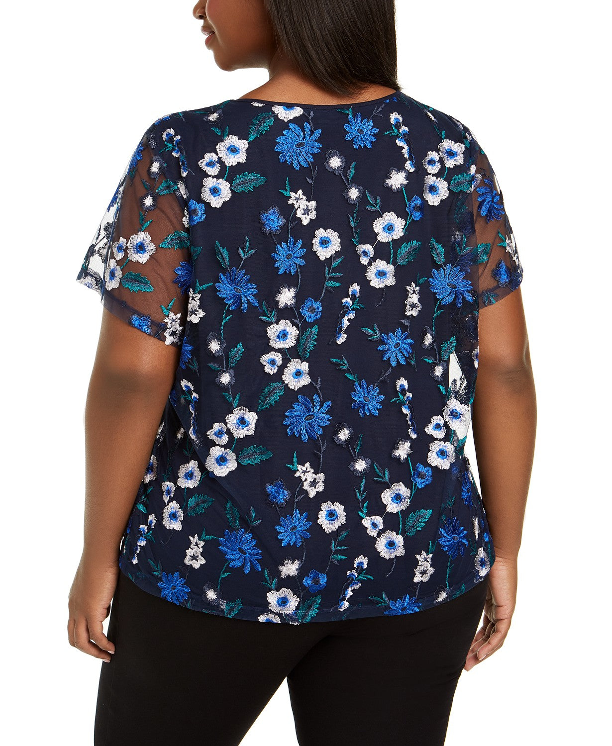 Calvin Klein Women's Plus Size Embroidered Floral Top Black Size 1X
