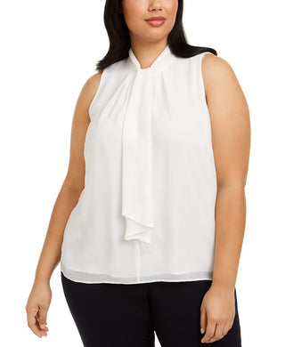 Calvin Klein Women's Plus Size Ruffle-Front Blouse White Size XX Large