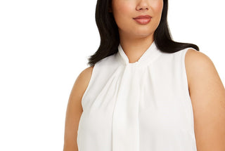 Calvin Klein Women's Plus Size Ruffle-Front Blouse White Size XX Large