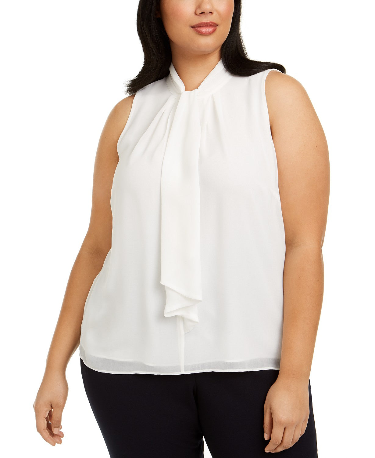 Calvin Klein Women's Plus Size Ruffle-Front Blouse White Size 3X