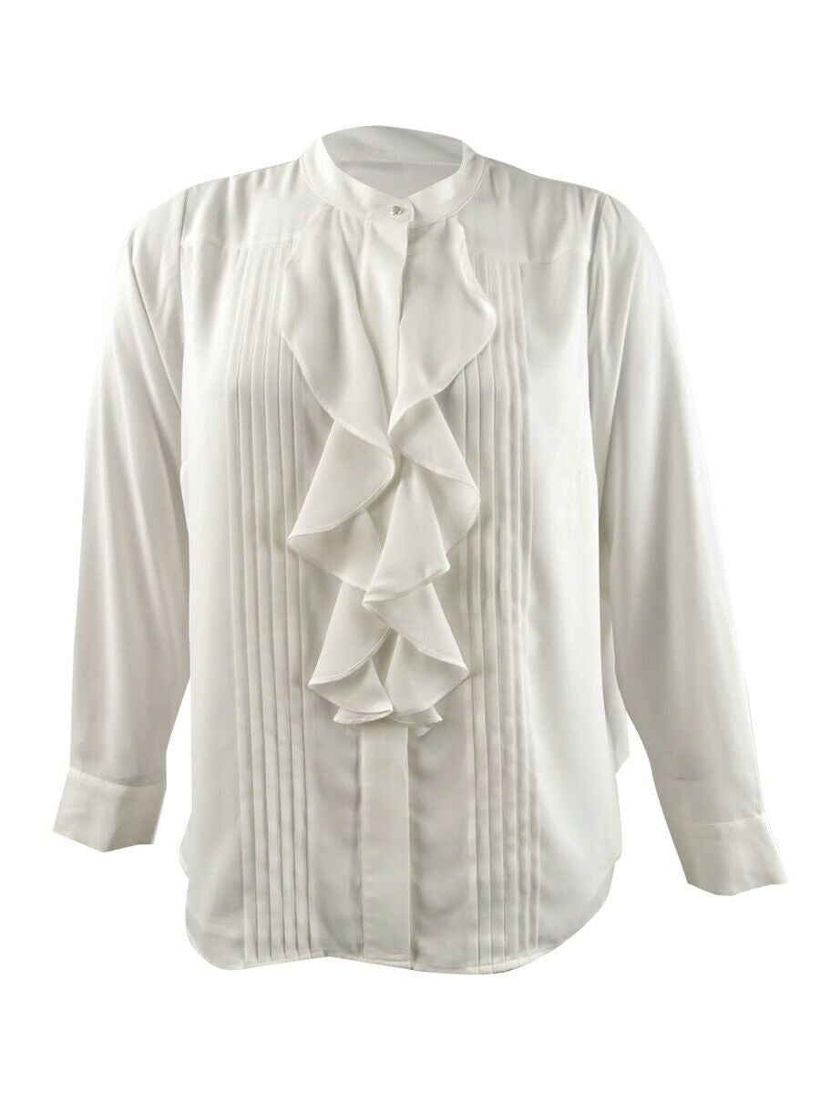 Calvin Klein Women's Plus Size Ruffled Button-Front Top White Size 3 Extra Large