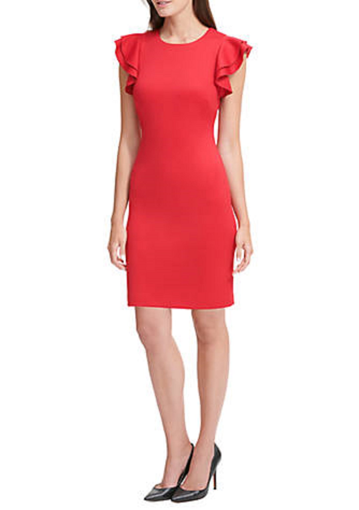 Tommy Hilfiger Women's Plus Size Sheath Flutter Sleeve Dress  Red Size 22