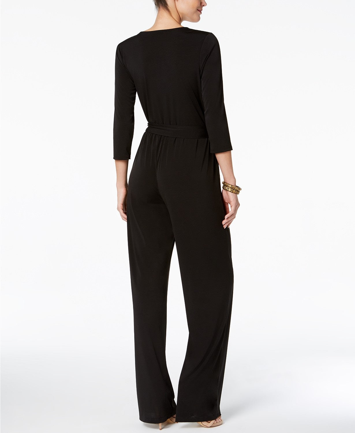 NY Collection Women's Petite Belted Jumpsuit Black Size Medium