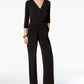 NY Collection Women's Petite Belted Jumpsuit Black Size X-Small