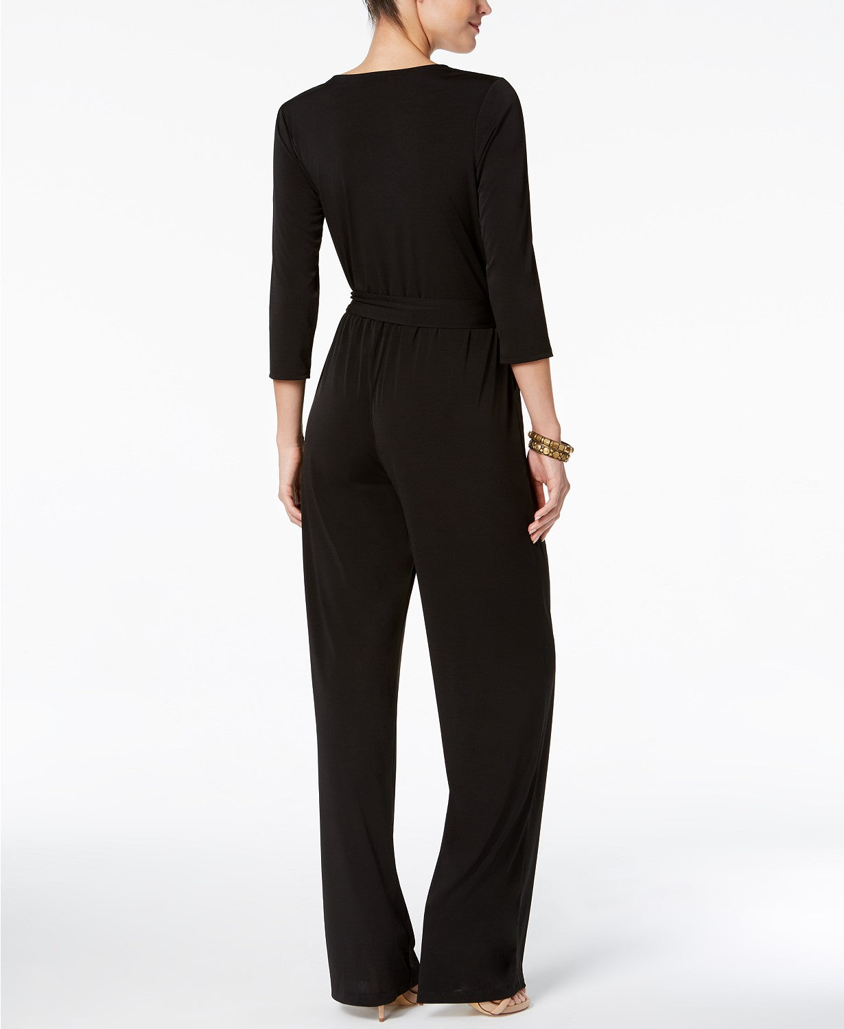 Ny Collection Women's Petite Belted Jumpsuit Black Size Petite Large