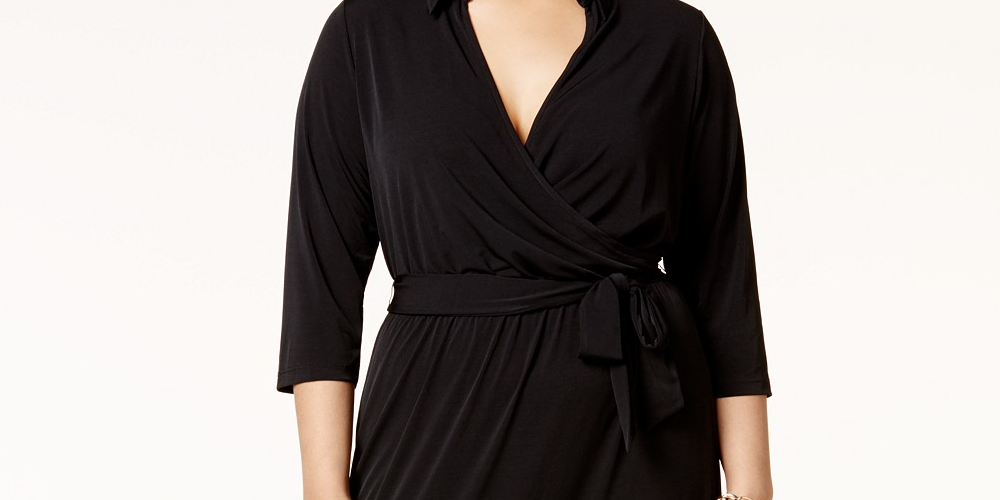 Ny Collection Women's Plus Size Faux-Wrap Maxi Dress Black Size 1X