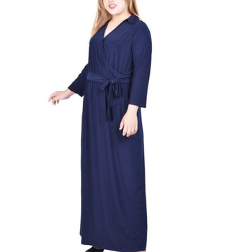 NY Collection Women's Plus Faux Wrap Maxi Dress Navy Size 1X