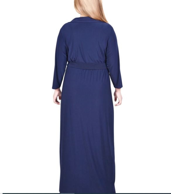 NY Collection Women's Plus Faux Wrap Maxi Dress Navy Size 1X