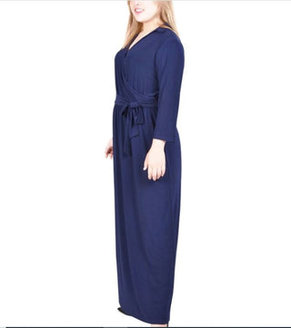 NY Collection Women's Plus Faux Wrap Maxi Dress Navy Size 1X