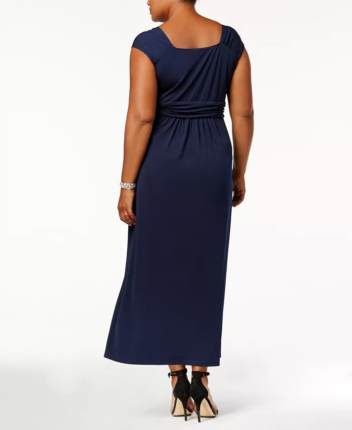 NY  Collection Women's Plus Size Ruched Empire Maxi Dress Blue Size 2 Extra Large