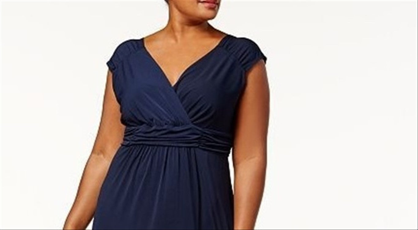 NY Collection Women's Plus Ruched Empire Maxi Dress Black Size 3X