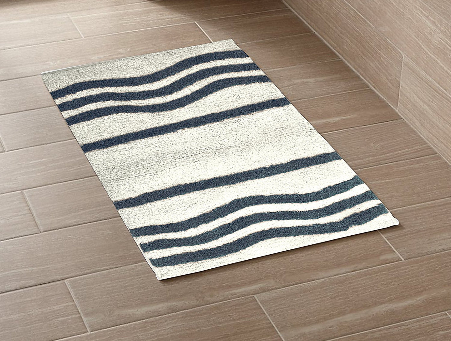 Mainstays Striped Bath Rug Super Soft Cotton Machine Washable 20" x 30" - Navy