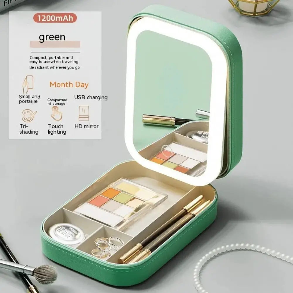 Portable Led Travel Makeup Mirror and Jewelry Storage Box