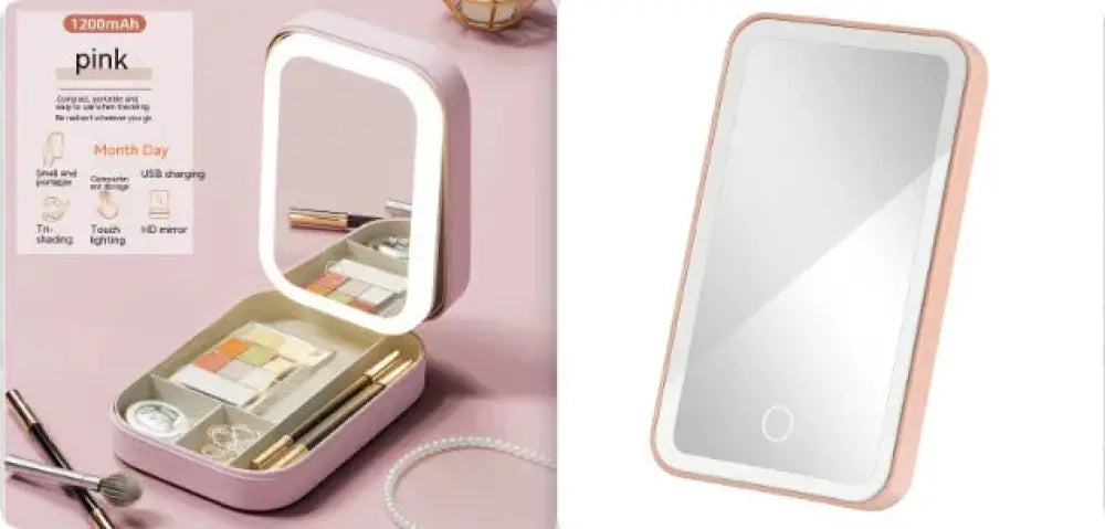 Portable Led Travel Makeup Mirror and Jewelry Storage Box