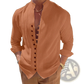 Mandarin Collar Linen Blend Wrinkle Resistant Casual Shirt