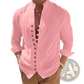 Mandarin Collar Linen Blend Wrinkle Resistant Casual Shirt