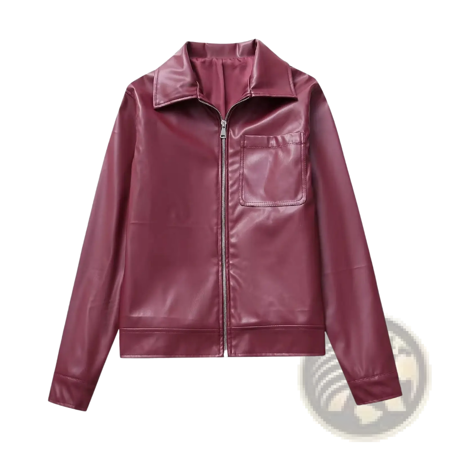 Maroon Faux Leather Biker Jacket for Women
