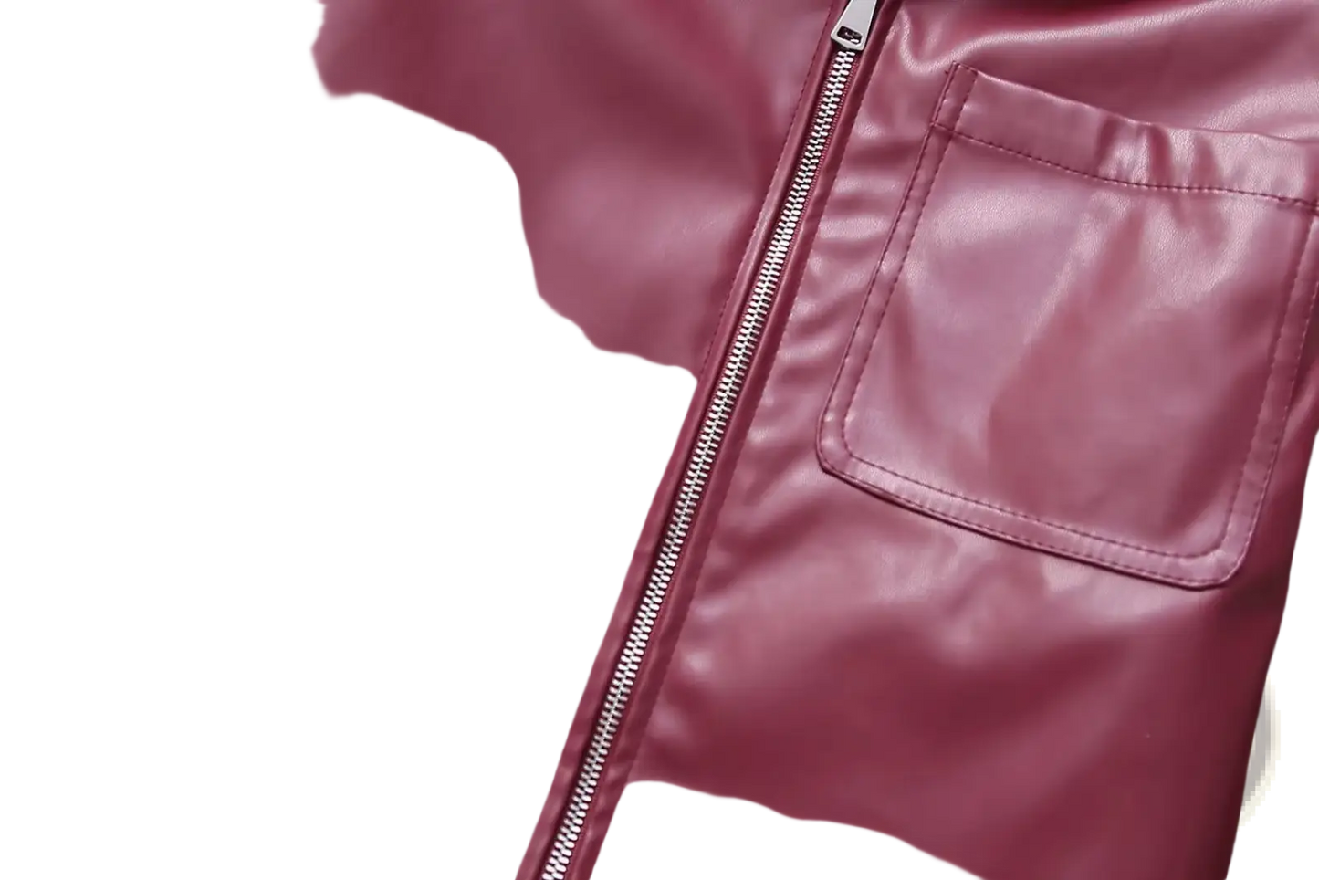 Maroon Faux Leather Biker Jacket for Women