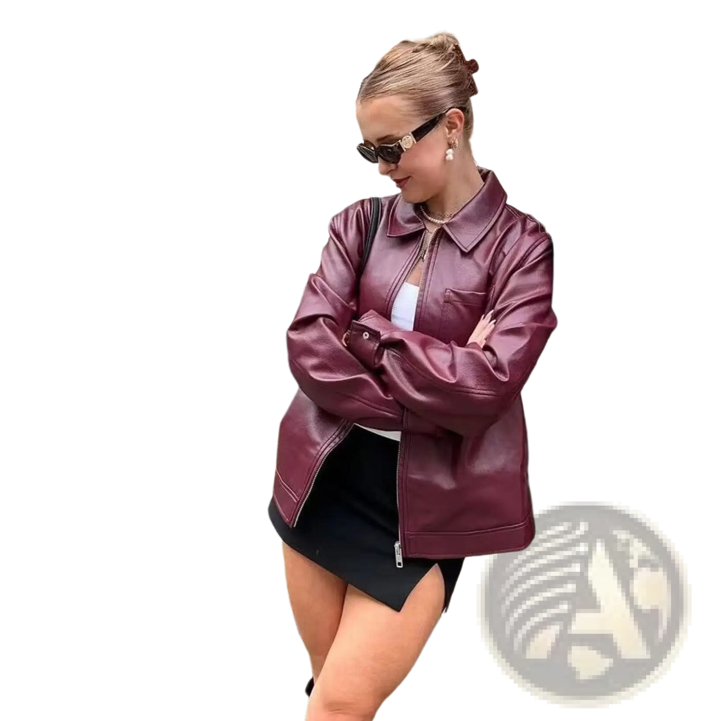 Maroon Faux Leather Biker Jacket for Women