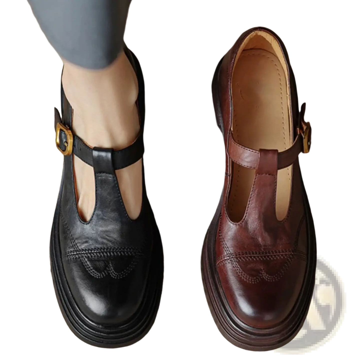 Mary Jane Shoes Chunky Heel Leather Platform Pumps