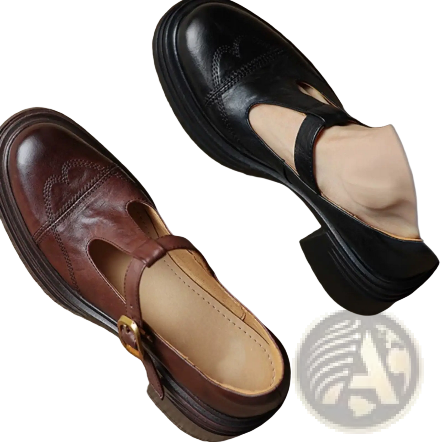 Mary Jane Shoes Chunky Heel Leather Platform Pumps
