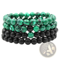 Matte Black and Green Malachite Elastic Bead Bracelet