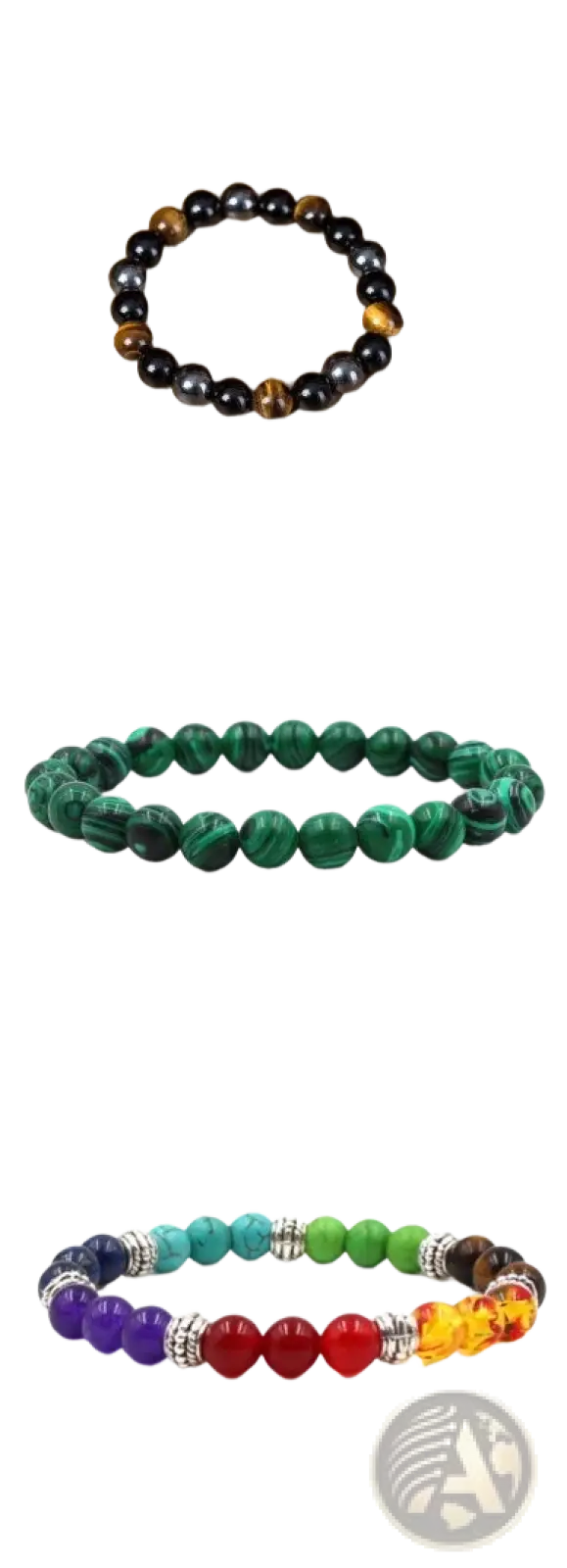 Matte Black and Green Malachite Elastic Bead Bracelet