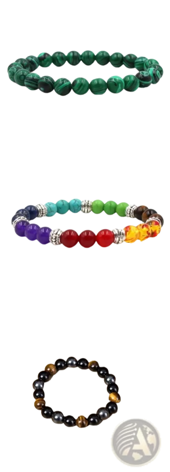 Matte Black and Green Malachite Elastic Bead Bracelet