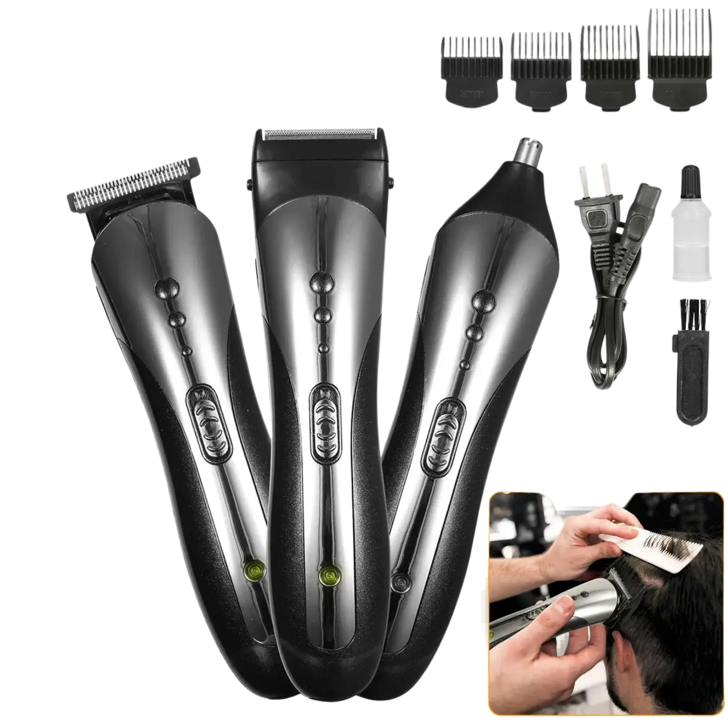 Men Electric Hair Clipper 3-in-1 Grooming Kit Set