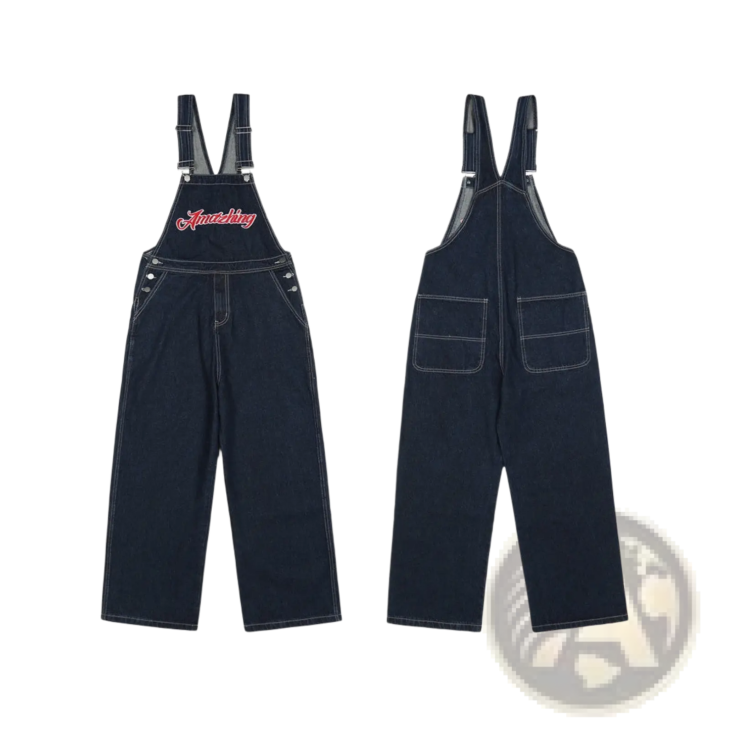 Men Embroidered Dark Blue Denim Overalls