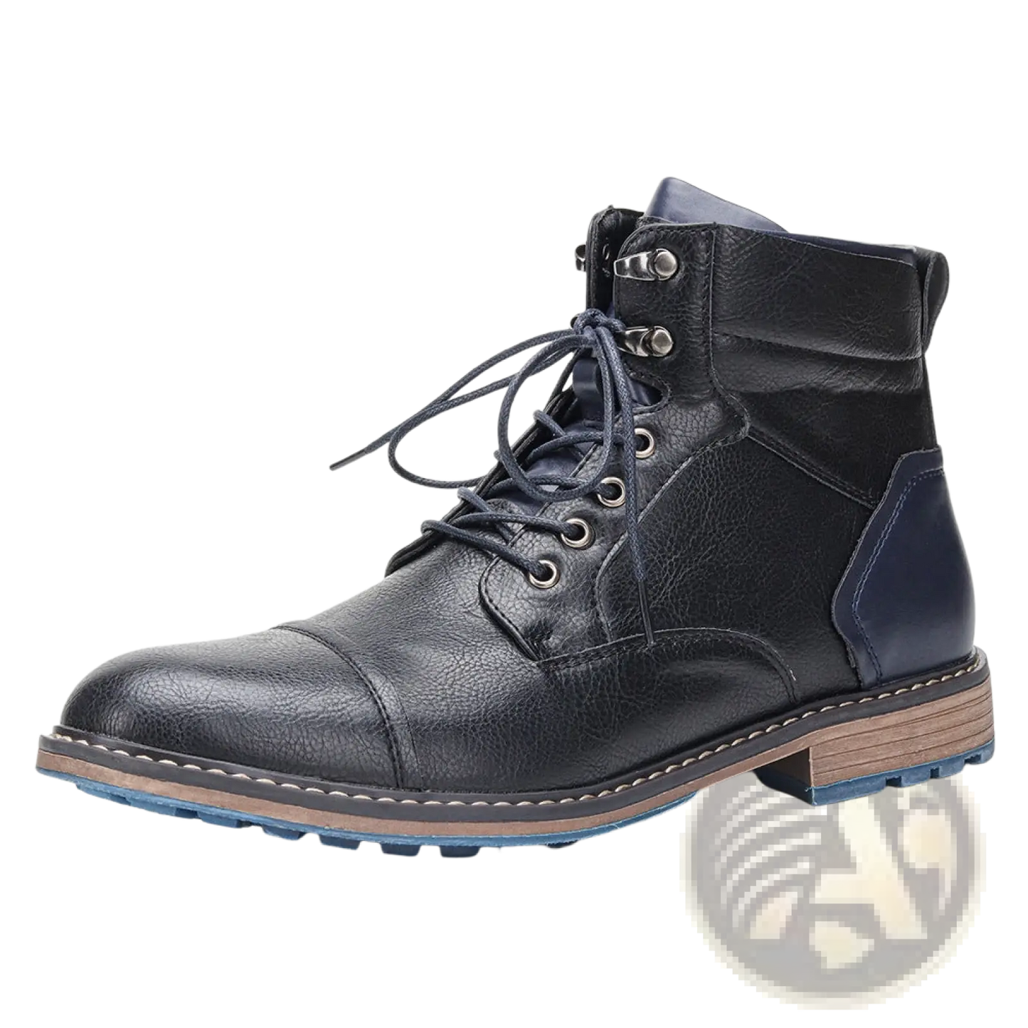Men Leather Winter Boots with Navy Accents