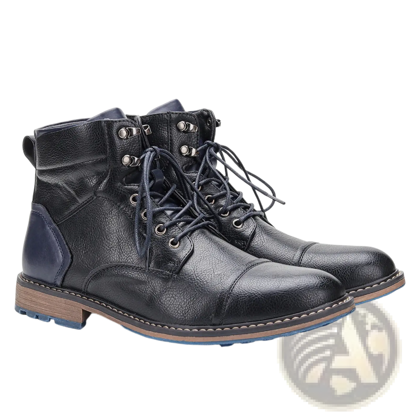 Men Leather Winter Boots with Navy Accents