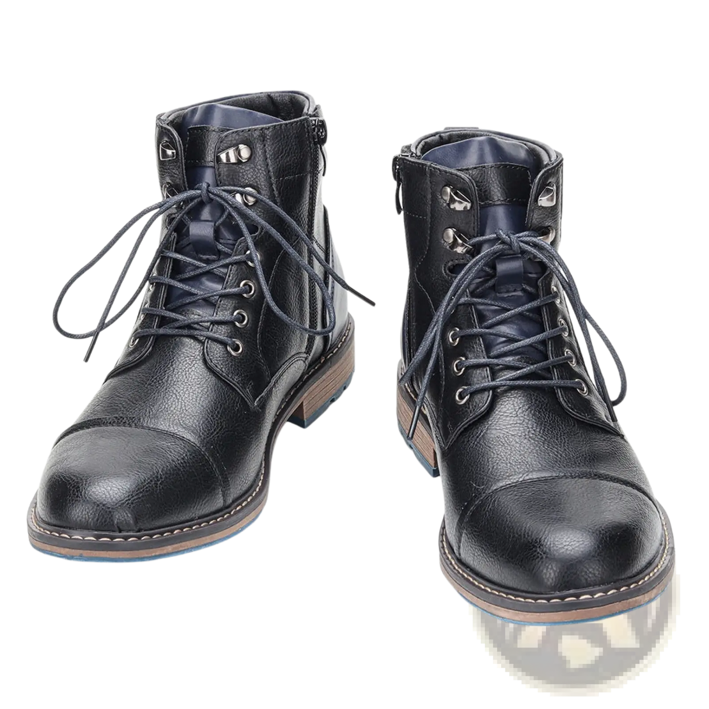 Men Leather Winter Boots with Navy Accents
