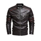 Men's Fleece Lined Leather Motorcycle Jacket with Red Stitching