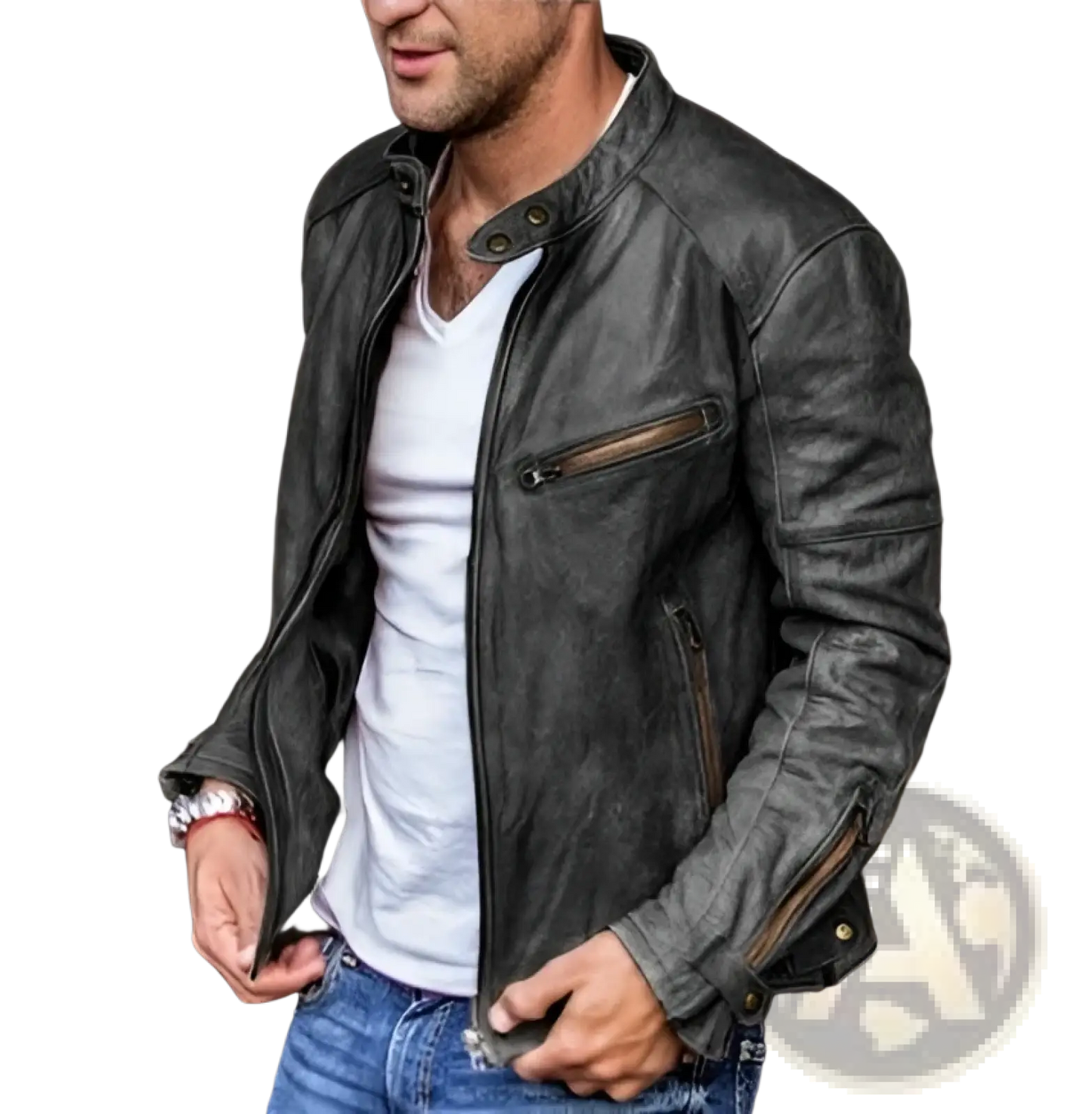Men Pu Leather Punk Motorcycle Jacket Stand Collar