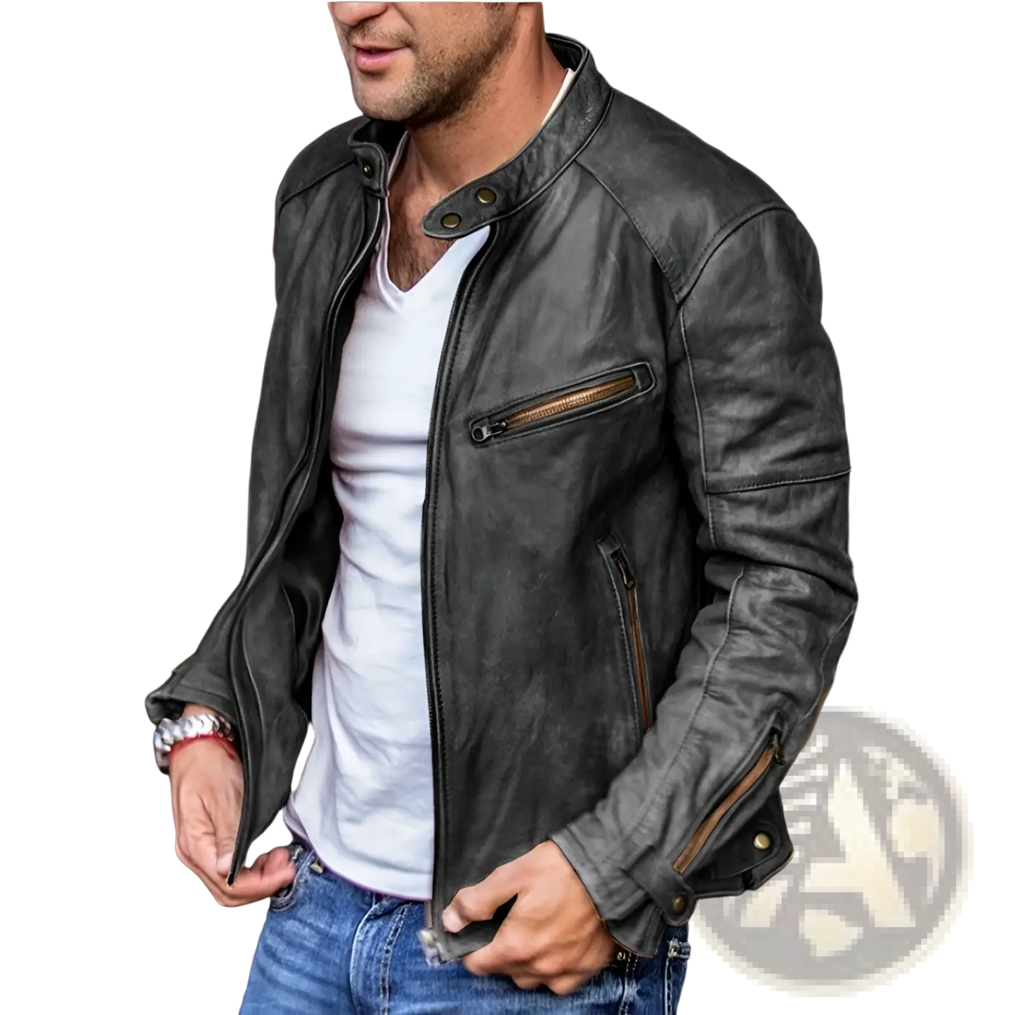Men Pu Leather Punk Motorcycle Jacket Stand Collar