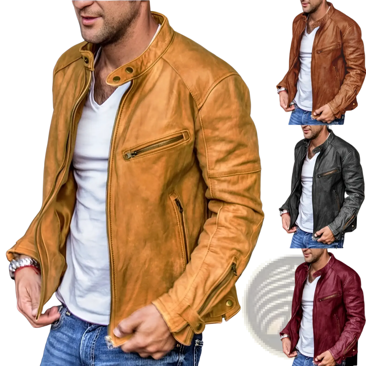 Men Pu Leather Punk Motorcycle Jacket Stand Collar